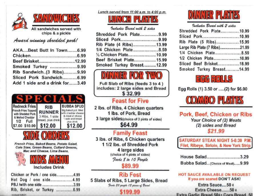 Smokin' Jim's House Of Barb-B-Q - Menu