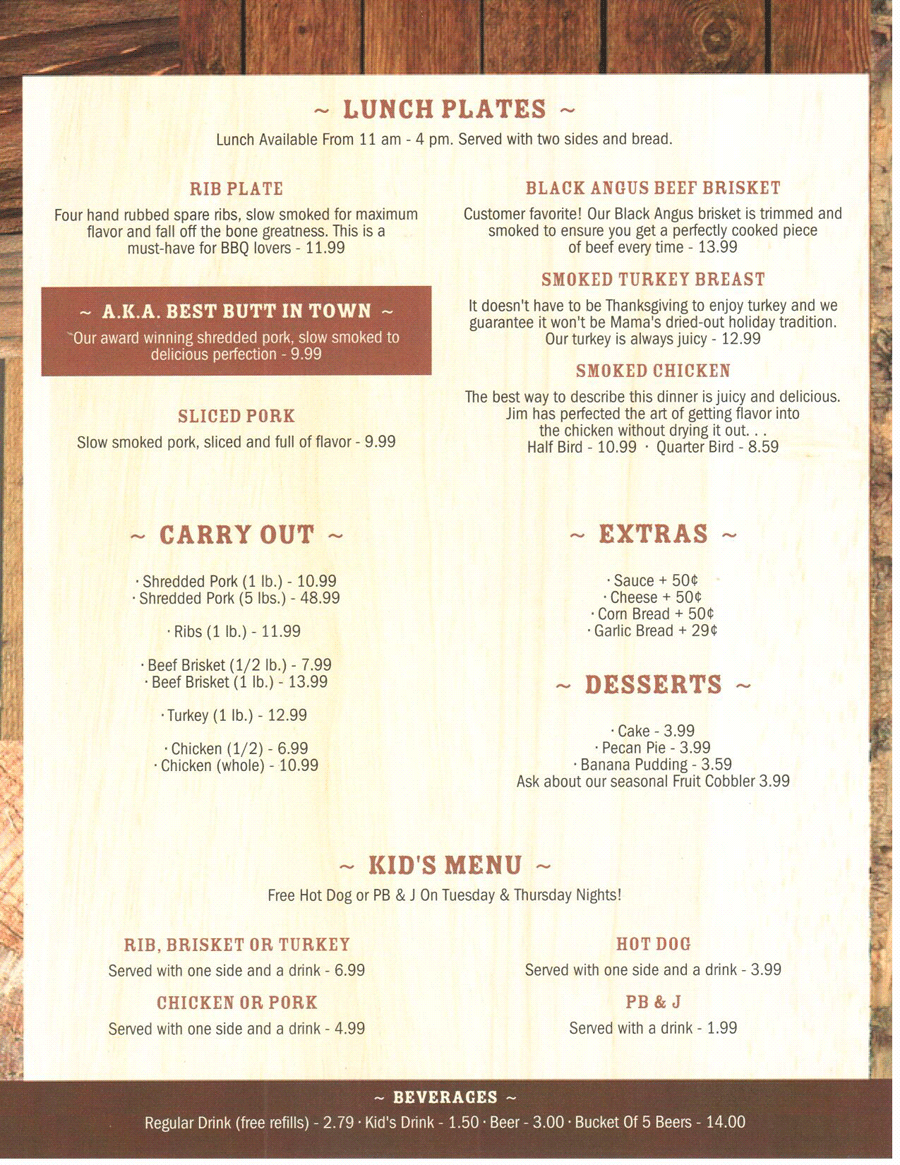 Smokin' Jim's House Of Barb-B-Q - Menu