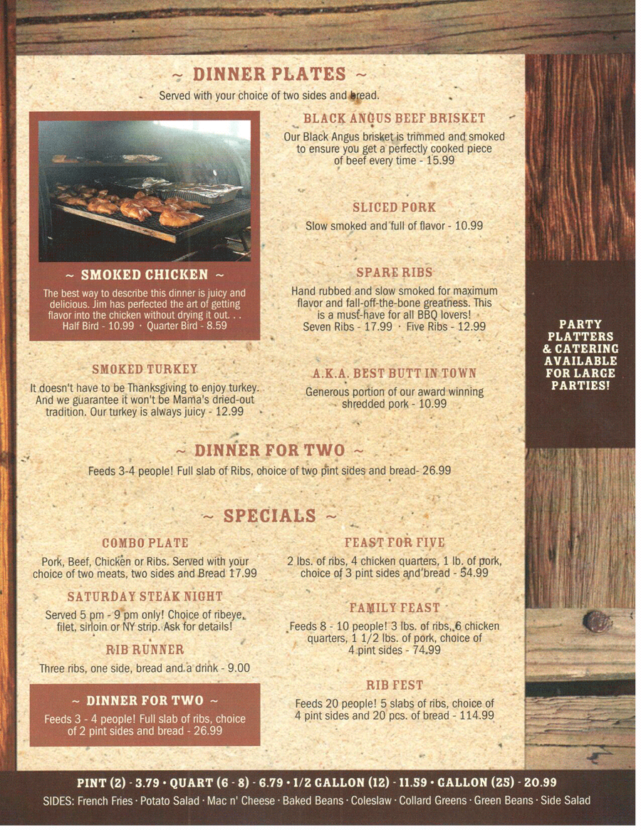 Smokin' Jim's House Of Barb-B-Q - Menu