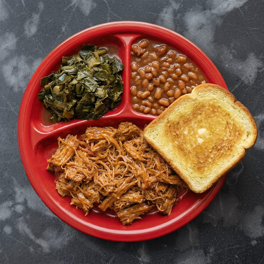 Shredded Pork Plate Lunch.