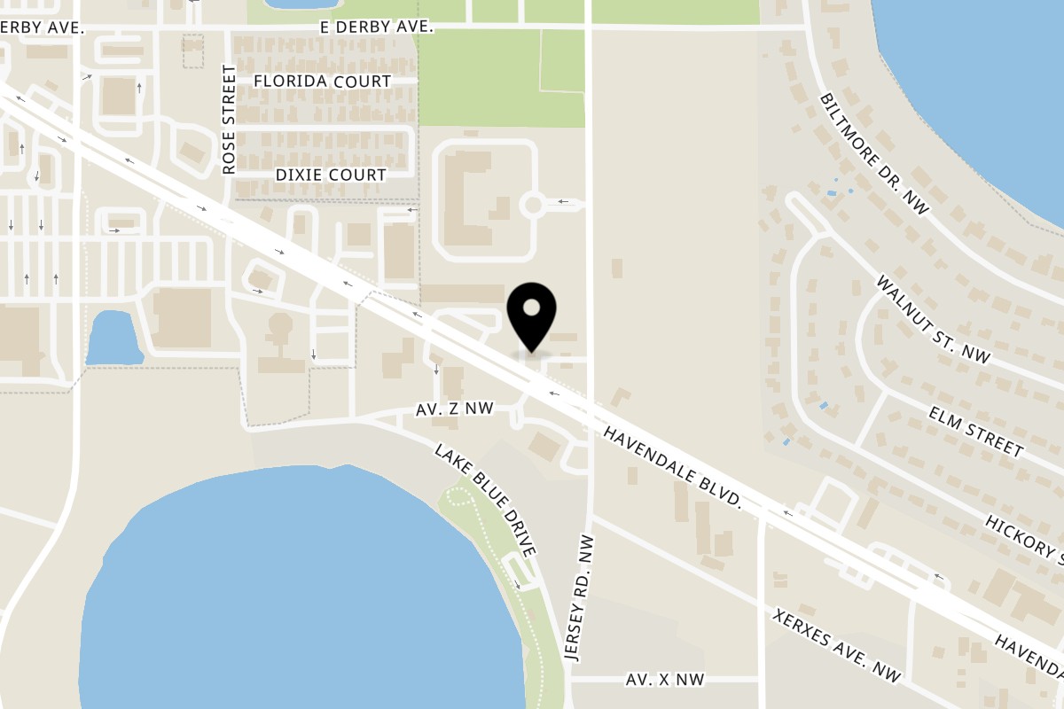 Map showing the location of Smokin’ Jim's House of Bar-B-Q on 3615 Havendale Blvd in Auburndale